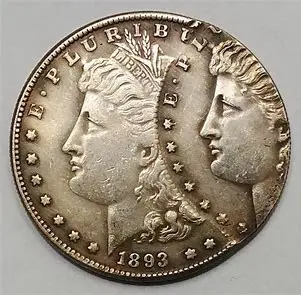 1893 silver coin with two profiles.