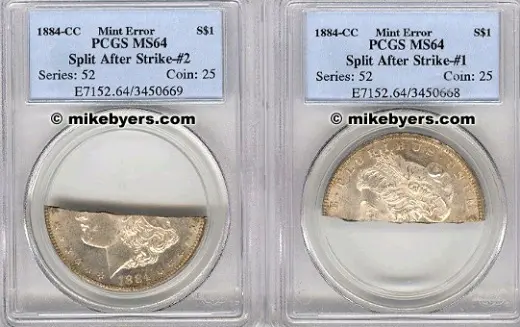 Two mint error coins in holders.