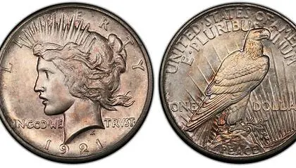 1921 Peace Dollar, obverse and reverse sides.