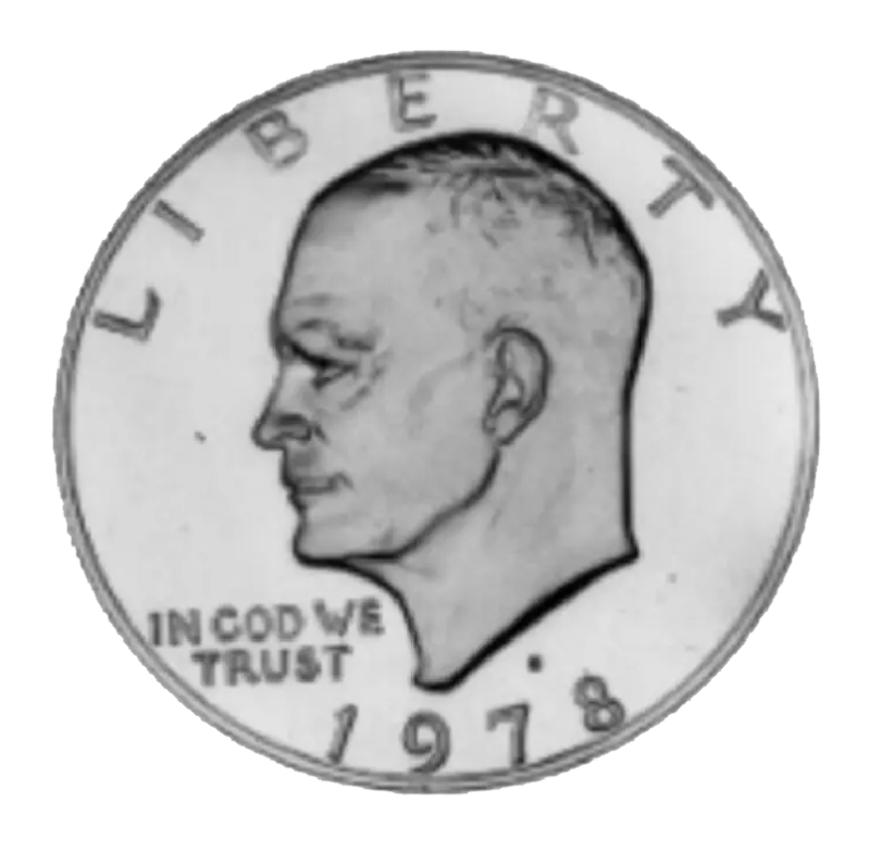 Close-up of a 1978 US Eisenhower dollar coin.