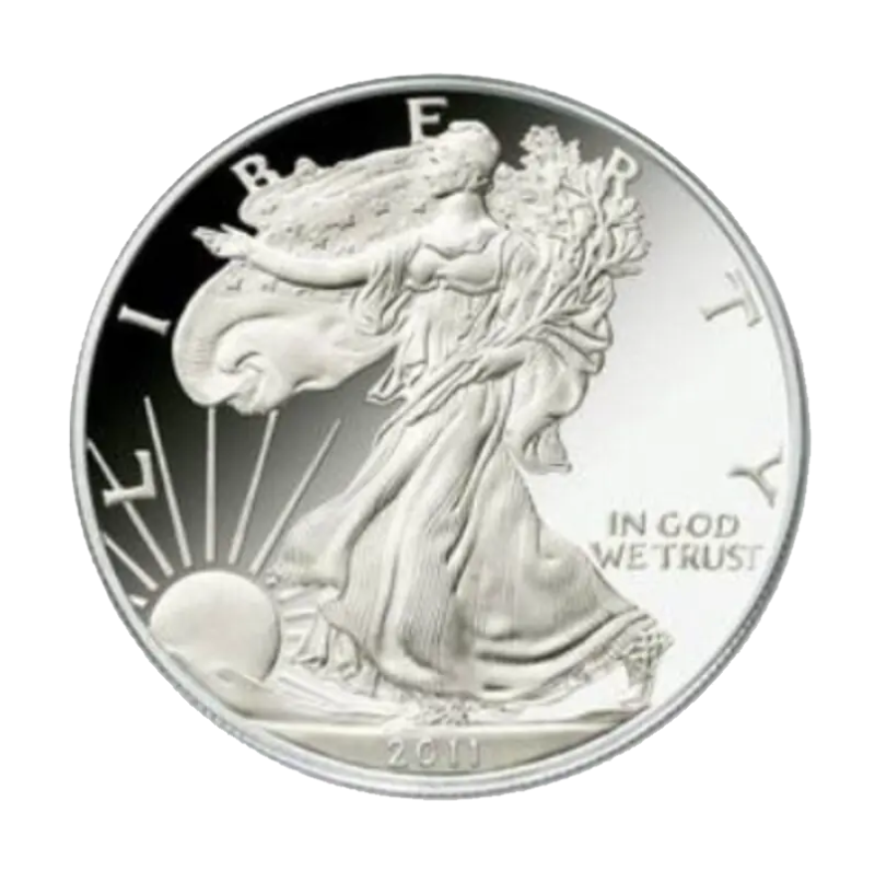 Silver American Eagle coin with Lady Liberty design.
