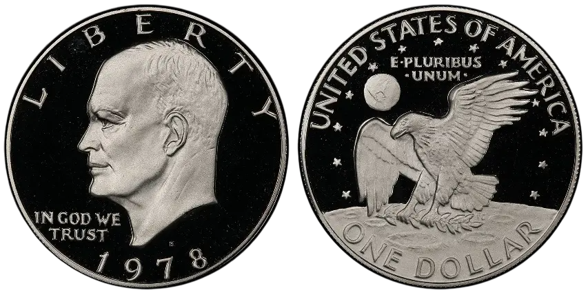 Close-up of a 1978 US dollar coin showing both obverse and reverse sides.