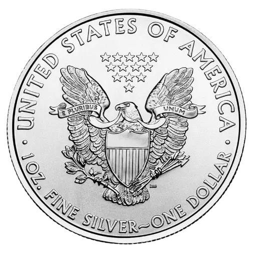 Silver US coin with eagle and shield design.