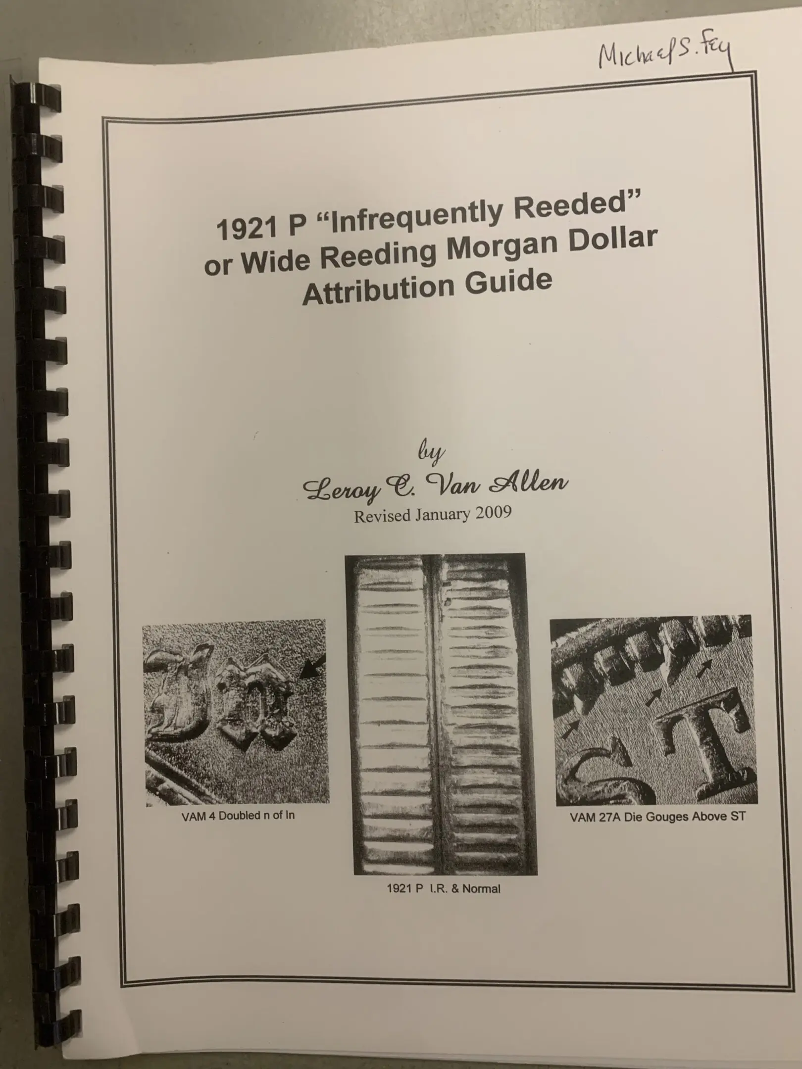 Cover of a 1921 Morgan Dollar reeded edge attribution guide.