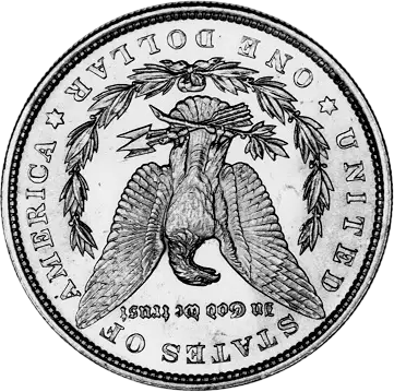 Reverse side of a U.S. quarter dollar coin showing a heraldic eagle.