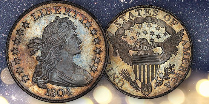 1804 silver dollar coin, obverse and reverse.