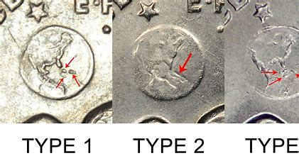 Three coin close-ups with different markings.
