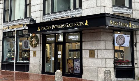 Storefront of Stack's Bowers Galleries, coin shop.