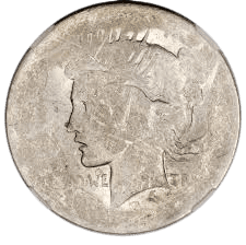 Worn silver coin with a profile of Liberty wearing a winged cap.