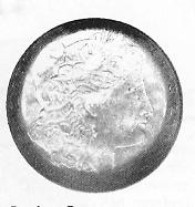 Ancient coin with a profile engraving.
