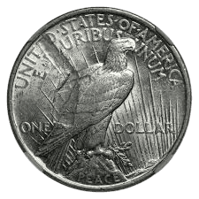 Reverse side of a U.S. silver dollar coin with an eagle.