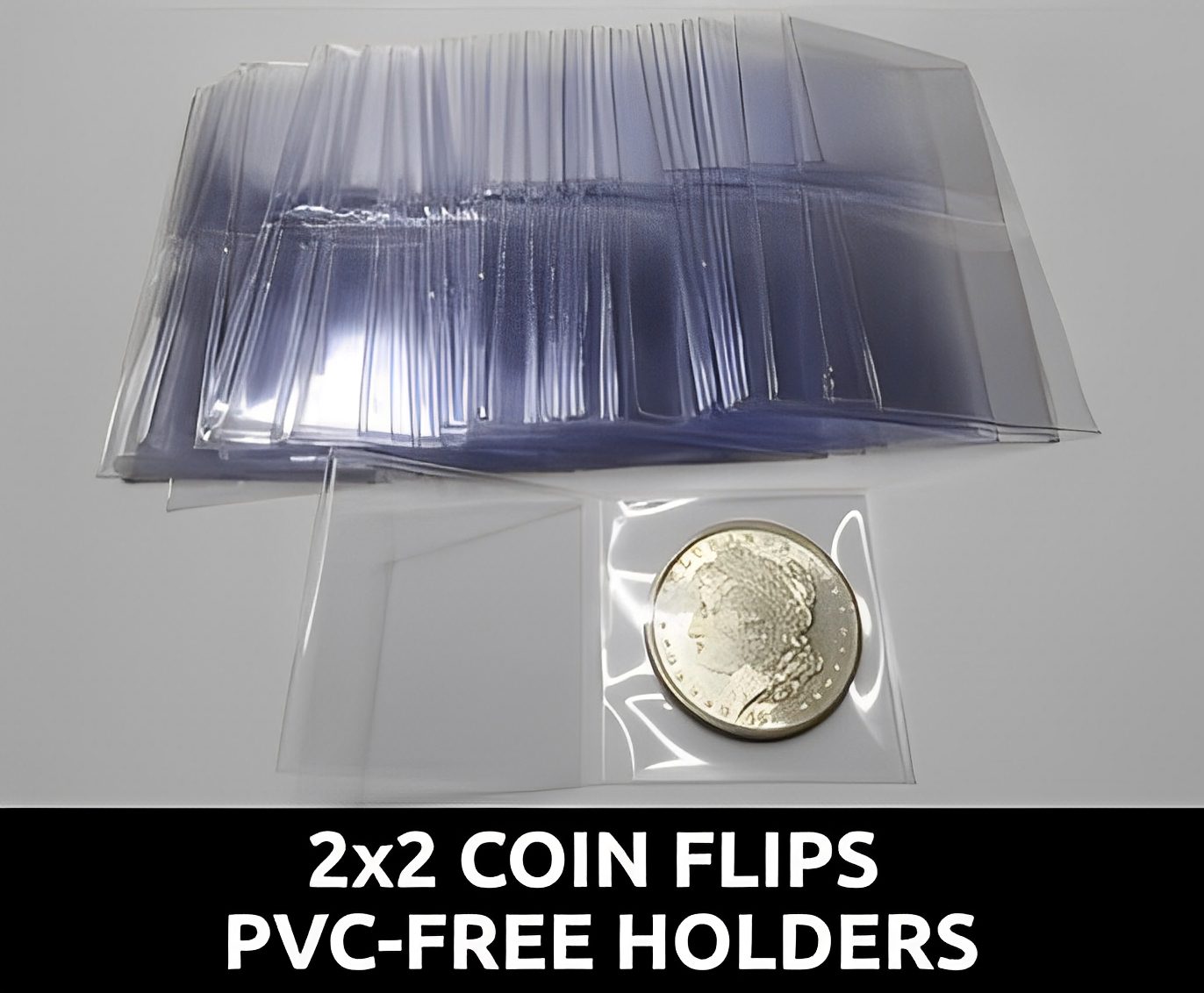 Coin flips and PVC-free holders displayed.