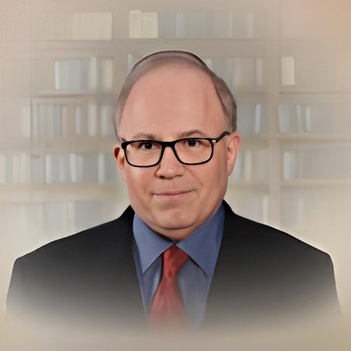 Man with glasses in a formal suit.