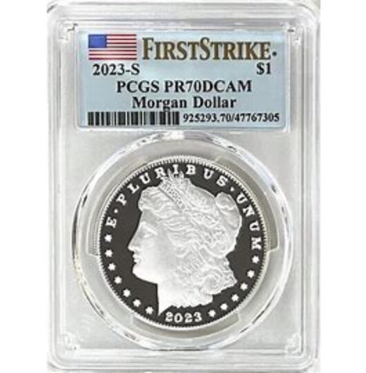 2023 Morgan Dollar coin in protective case.