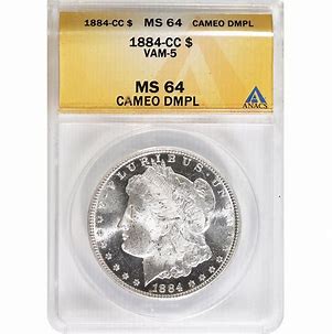 1884-CC silver dollar coin in case.