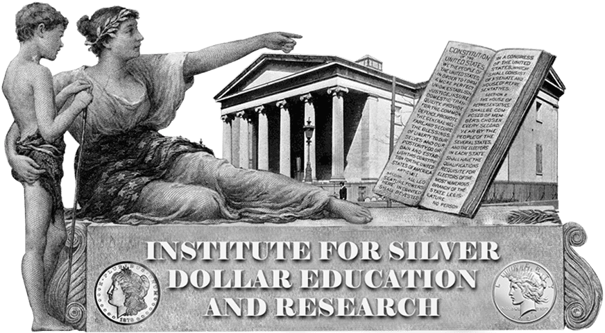 Classical figures with book and building illustration.