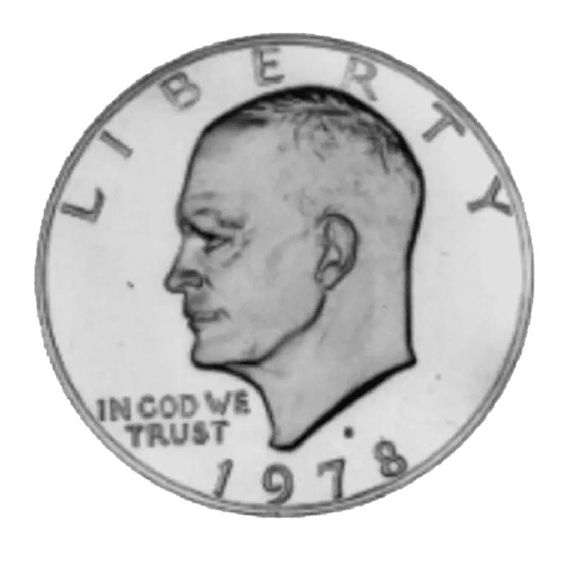 Close-up of a 1978 US Eisenhower dollar coin.