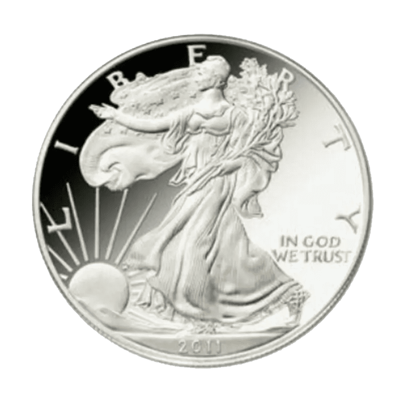 Silver American Eagle coin with Lady Liberty design.