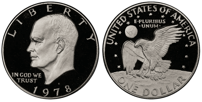 Close-up of a 1978 US dollar coin showing both obverse and reverse sides.