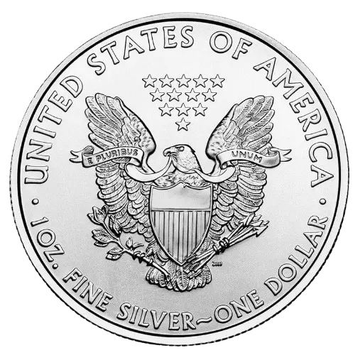Silver US coin with eagle and shield design.