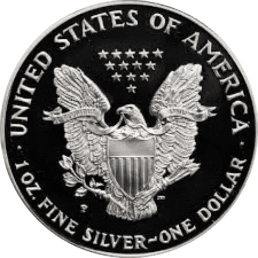 Silver coin with an eagle and shield design.